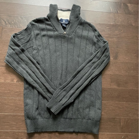 London Fog Navy Blue Zip Collar Sweater Men’s Medium 100% Cotton - Picture 8 of 8